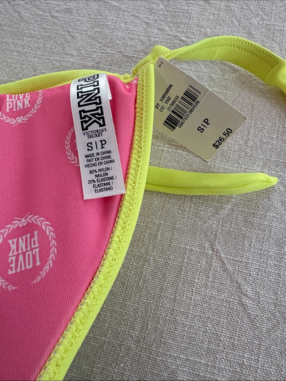 PINK Victoria's Secret Neon Yellow & Pink Triangle Bikini Top - Picture 3 of 4